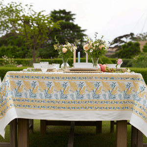 Lilas Amber 10 Seater <b>Tablecloth</b> 180x270cm Handcrafted Block Printed 100% Cotton Sustainable Wedding Dining Table Decor - Product Image 4