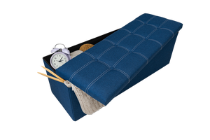 Banc long pliable moderne en tissu de qualité supérieure avec rangement, bleu marine, pour salon, hôtel et appartement - Product Image 3