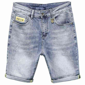 2026 <b>Men's</b> Ripped Distressed Denim <b>Shorts</b> Graphic <b>Patch</b> Streetwear Hip Hop Light Blue Jeans <b>Short</b> Wholesale - Product Image 5