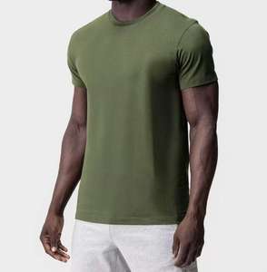Camiseta de Manga Corta para Hombre, Color Verde Oliva, Corte Regular, Cuello Redondo, Informal, Color Sólido, Algodón Jersey, Transpirable, Ropa Deportiva - Product Image 1