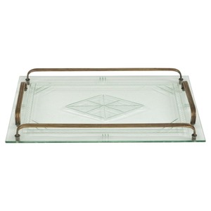 <b>Rectangle</b> Gold Plated <b>Mirror</b> <b>Tray</b> Glam Design Abstract Pattern Decorative Single Piece Handle Format Rope - Product Image 2