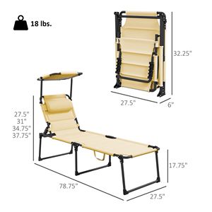 "<b>Zero</b> <b>Gravity</b> Folding Chaise Lounge <b>Chair</b> with Sun Roof & Head Pillow for Pool & Swimming Pool Cream Iron" - Product Image 3