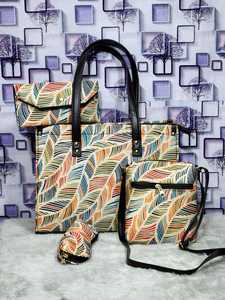 Ensemble de sacs à main pour femmes, 4 pièces, sac fourre-tout imprimé feuilles avec sac à bandoulière, sac à main et portefeuille - Product Image 2