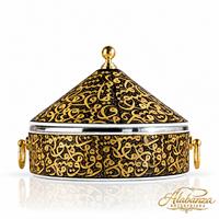 Casserole de luxe moderne en acier inoxydable pour servir le biryani, avec couvercle imprimé décoratif, poignées dorées, écologique, grande capacité