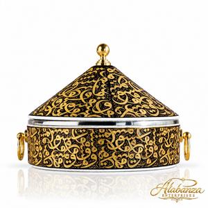 Luxury Modern Stainless Steel Casserole <b>Biryani</b> Serving <b>Pot</b> Decorative Printed Lid Golden Handles Eco-Friendly Large Capacity - Product Image 1