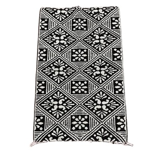 Hand Tufted <b>Black</b> & White Wool <b>Rug</b> Modern Geometric Diamond Floral Boho Area Carpet Decorative Home Flooring - Product Image 1