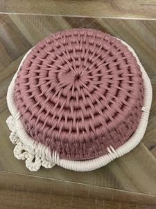 Elegant Pink And White Flower Design Macrame <b>Basket</b> Perfect For <b>Display</b> Fruits Storage And Creative Gifting Use From India - Product Image 3