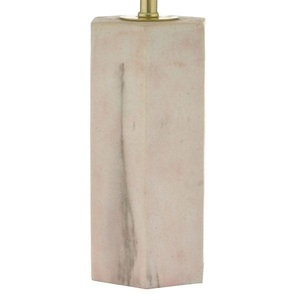 Lampe d'appoint moderne en marbre rose, avec un artisanat en pierre naturelle, silhouette hexagonale raffinée, abat-jour textile élégant - Product Image 3
