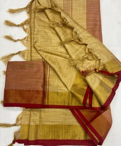 Traditional Indian Silk Saree Yellow With Red Border Women's <b>Floor</b> Length Casual Wear Regular All Seasons Style 85210 TWT 1097 - Product Image 5