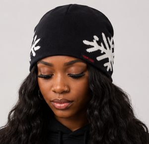 Gorro de invierno personalizado con logotipo, gorro de punto negro con diseño de copo de nieve, gorro jacquard con diseño de calavera y copo de nieve para unisex. - Product Image 2