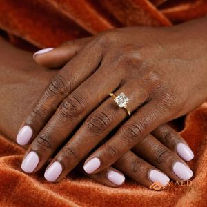 Classic Asscher Cut <b>Solitaire</b> <b>Ring</b> in 14kt Yellow Gold – Multi-Stone Accented Bridal Band - Product Image 4