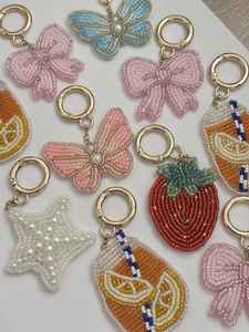 Glass Seed <b>Bead</b> Bag Charm Gold Metal Hook Insect Key Ring Embroidered Wing Key Pendant Handmade Blue Beaded Butterfly Keychain - Product Image 5