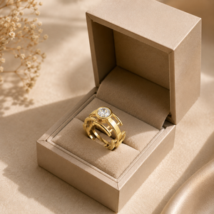 9KT Gold <b>Mens</b> Solitaire <b>Ring</b> <b>with</b> Round Cut Clear <b>Stone</b> Geometric Open Band Luxury Statement Wedding Jewelry - Product Image 1
