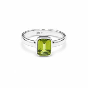 Simple Design Green Peridot <b>Ring</b> 925 Sterling <b>Silver</b> Minimalist Bezel <b>Emerald</b> Cut Gemstone Jewelry Wholesale - Product Image 1