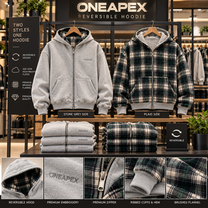 Veste à capuche réversible à carreaux gris et bleu pour homme, coupe oversize, style streetwear hiver, personnalisable, vente en gros - Product Image 6