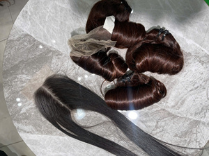 Extensions de queue de cheval à clipser 100% cheveux humains vietnamiens, ondulées, postiche brun - Product Image 1