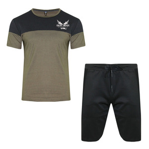 Ensemble T-shirt et short d'été pour homme EKIN IMPEX, col rond, couleurs contrastées, séchage rapide, tricoté, tenue décontractée, ensemble short de sport - Product Image 1