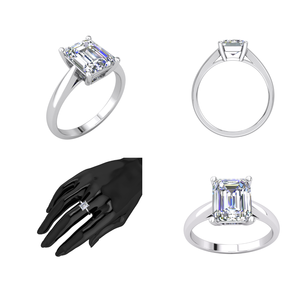 Anillo de Compromiso de Lujo Divya Creations para Mujer, con Esmeralda Cultivada en Laboratorio de 2.09 Quilates, Certificada por IGI, Corte Esmeralda, Plata 925 con Baño de Rodio, con Piedras Laterales - Product Image 4