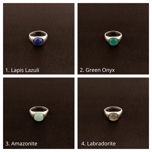 Bagues de mode punk unisexe en laiton plaqué argent 18 carats avec pierres précieuses naturelles : Onyx vert, Labradorite, Amazonite, Lapis Lazuli - Product Image 2