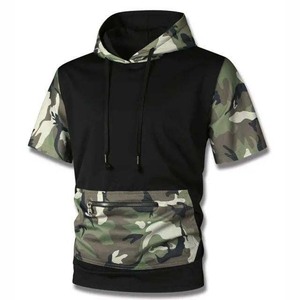 Men's Camouflage <b>Short</b> <b>Sleeve</b> <b>Hoodie</b> Pullover with Zipper Pocket Casual Summer Top - Product Image 1