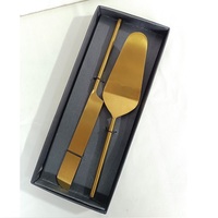 Juego de Servir de Acero Inoxidable Dorado de Lujo, Cuchillo y Espátula para Pastel Ecológicos y Modernos en Caja de Presentación para Banquetes y Fiestas