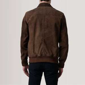 Brown <b>Suede</b> Genuine Sheepskin Leather Bomber <b>Jacket</b> Men's Autumn Classic Double Zipper Quick Dry Stand Collar Read Ship - Product Image 2