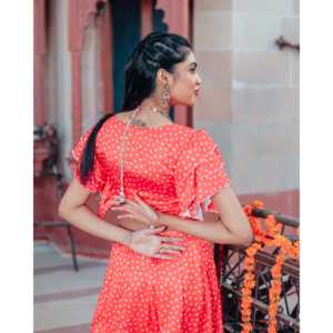 Conjunto de Lehenga Choli de Satén Rojo Escarlata Transpirable para Mujer, Secado Rápido, Todas las Temporadas, Talla XS - Product Image 4