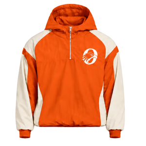 Mens Orange Neutral Colorblock Windbreaker <b>Hoodie</b> <b>Lightweight</b> Quarter Zip Pullover Jacket Outdoor Running Sports Casual Top - Product Image 1