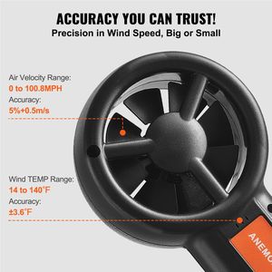 Anemometro Digitale Portatile con Display LED, Design Separato, Misuratore di Velocità e Temperatura dell'Aria, Range di Temperatura 14-140 Fahrenheit, Funzione Wind Chill - Product Image 3