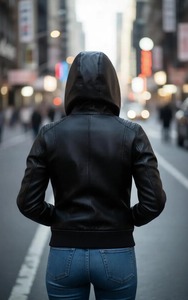 Chaqueta Bomber con Capucha de Cuero Vegano Negro para Hombre, Corte Ajustado, Estilo Motociclista - Product Image 2