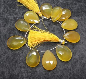 ลูกปัดแคลเซโดนีสีเหลืองธรรมชาติทรงลูกแพร์เจียระไนขนาด 16x22 ถึง 18x25 มม. ลูกปัดแคลเซโดนีทรงลูกแพร์เจียระไนสำหรับทำเครื่องประดับ - Product Image 1