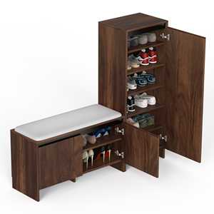 Meuble à chaussures en bois Mavis au design moderne avec assise rembourrée, armoire de rangement haute pour pantoufles et chaussures, idéal pour le salon - Product Image 4