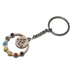 Vente en gros de pierre de cristal naturel Fl ower of Life gravé Agate tranche porte-clés pierre précieuse porte-clés accessoires - Product Image 2