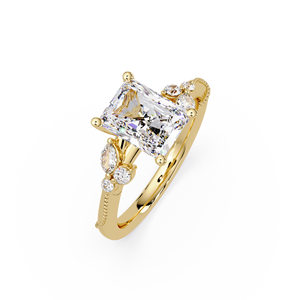 14k Pure <b>Gold</b> Classic Style Raidant cut Marquise Lab Grown Diamond <b>Ring</b> Milgrain Border Matching Band Bridal <b>Set</b> For Women's - Product Image 2