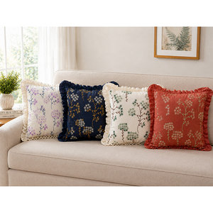 Luxury Square Floral Embroidery Linen Throw Pillow Cover <b>with</b> Decorative Ruffle Edge for Home & Hotel Use - Product Image 5