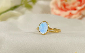 Handmade Moonstone Oval <b>Ring</b> <b>Set</b> <b>Gold</b> & Silver Flash Stone Minimalist Boho Healing Jewelry for Women - Product Image 4