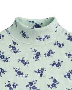 Top Corto sin Mangas con Cuello Alto y Estampado Floral Azul sobre Verde Menta, Ajustado, Elástico, Informal, de Verano, para Mujer - Product Image 4