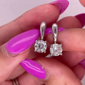 1.40 Carat Round Cut Lab Grown Diamond Drop Earrings, 14k Gold Solitaire D/VVS - Product Image 1