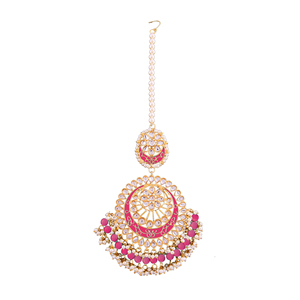 Cadena floral Kundan india para mujer, Maang Tikka chapada en oro con piedras de esmeralda, venta al por mayor, estilo bohemio - Product Image 1