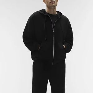 Sweat-shirt à capuche en denim épais personnalisé 100% coton avec fermeture éclair rembourrée et capuche pour homme pour l'automne - Product Image 1