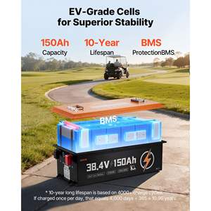 Batterie de chariot de golf 36V (38.4V) 150AH avec chargeur 25A, Lifepo4 4000 cycles, application Bluetooth, BMS 250A pour moteurs de pêche à la traîne - Product Image 3