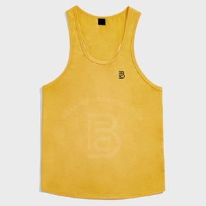 Wholesale <b>Yellow</b> Men's <b>Tank</b> <b>Top</b> O-Neck Solid Color Printed Logo Casual Plus Size Sleeveless Singlet Front Logo Design <b>Tank</b> <b>Tops</b> - Product Image 1