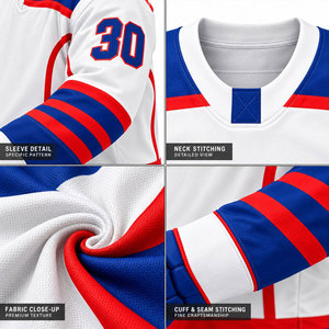Maillot de hockey sur glace pour homme, blanc, bleu, rouge, sublimé, manches longues, évacuation de l'humidité, coupe athlétique, uniforme d'équipe pour adulte - Product Image 6