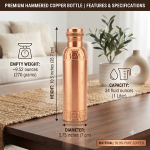 Botella de Agua de Cobre Puro Premium al por Mayor |   Botella de cobre ayurvédica hecha a mano para beber |   Fabricante de Botellas Metálicas Reutilizables - Product Image 4