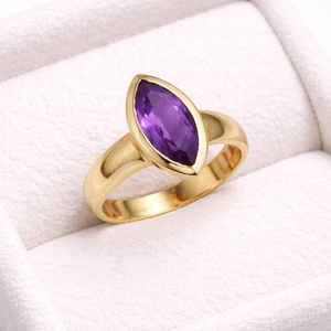 Bague classique en améthyste naturelle sertie de laiton, faite à la main, avec pierre précieuse marquise, pour femme, vente en gros - Product Image 4