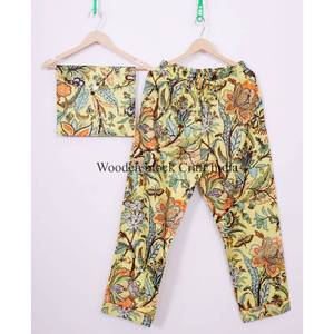 Conjunto de Pijama de Algodón Indio para Mujer con Estampado Floral y Cierre de Botones para Ropa de Playa y Descanso, Traje de Noche, Conjunto de Pijama - Product Image 4