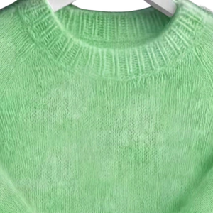Suéter de punto de mohair verde claro para mujer, cuello redondo, manga larga, informal, suave, cálido, holgado, con puños y bajo acanalados, liso, para invierno - Product Image 5