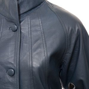 Elegant Women's Genuine <b>Leather</b> <b>Long</b> <b>Jacket</b> Mandarin Collar Three Quarter Sleeve Solid Color Autumn Winter Wear - Product Image 6