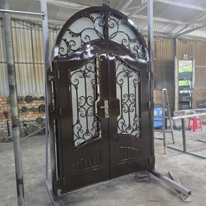 Puerta Artística de Acero con Detalles de Hierro Forjado, Superficie Acabada para Entradas de Lujo y Diseño Exterior de Villas con Jardín - Product Image 1