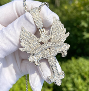 Angel Wing <b>Cross</b> Pendant Necklace Zircon Micro Insert Silver Chain Gold Plated Rhodium Plated Jewelry Unisex Gift Daily Wear - Product Image 6